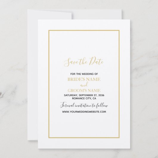 Minimalistische Einfache Gold Black & White Hochze Save The Date (Vorderseite)