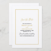 Minimalistische Einfache Gold Black & White Hochze Save The Date (Vorne/Hinten)