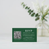Minimalistische einfache grüne QR-Hochzeit RSVP Begleitkarte (Stehend Vorderseite)