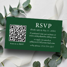 Minimalistische einfache grüne QR-Hochzeit RSVP Begleitkarte