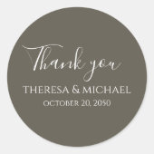 Minimalistische einfache Hochzeit Danke Brown Gray Runder Aufkleber (Vorderseite)