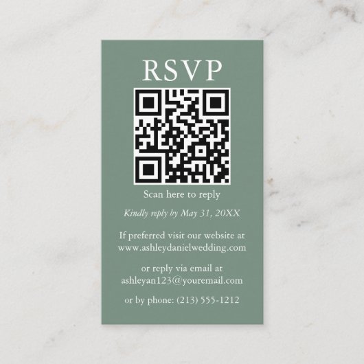 Minimalistische einfache Hochzeit QR Foto Sage Gre Begleitkarte (Vorderseite)