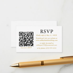 Minimalistische einfache Hochzeit QR Gold RSVP Begleitkarte