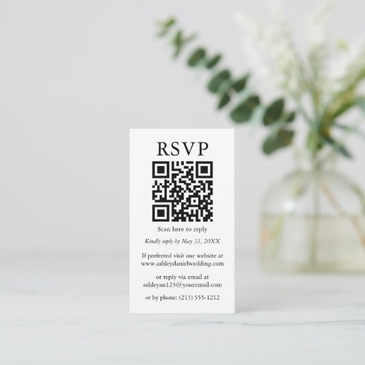 Minimalistische einfache Hochzeit QR UAWG Black St Begleitkarte (Stehend Vorderseite)