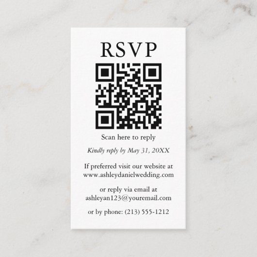 Minimalistische einfache Hochzeit QR UAWG Black St Begleitkarte (Vorderseite)