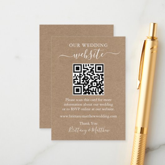 Minimalistische Einfache Hochzeit Website QR Kraft Begleitkarte (Vorderseite/Rückseite Beispiel)