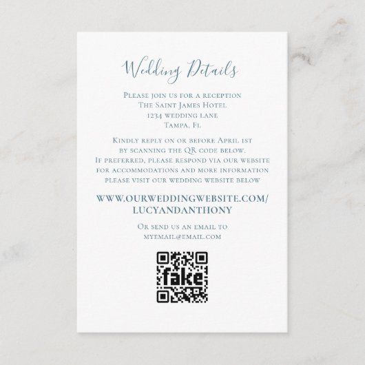 Minimalistische einfache Hochzeitdetails QR Code B Begleitkarte (Vorderseite)