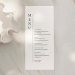 Minimalistische Einfache Hochzeitkarte Menükarte<br><div class="desc">Diese Minimalistische Menükarte wurde für die Koordination mit unserer Menu Collection entworfen und bietet ein übersichtliches und einfaches Layout mit klassischem Schriftart. Für eine erweiterte Anpassung dieses Designs, z.B. das Ändern des Layouts, des Schriftartes oder der Textgröße, klicken Sie bitte auf den obigen Button "KENNEN". Bitte kontaktieren Sie mich für...</div>