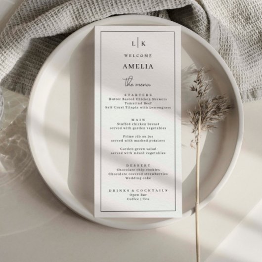 Minimalistische Einfache Hochzeitkarte Menükarte