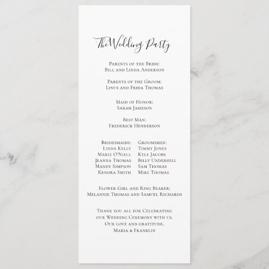 Minimalistische Einfache Hochzeitsvorlage Programm (Rückseite)