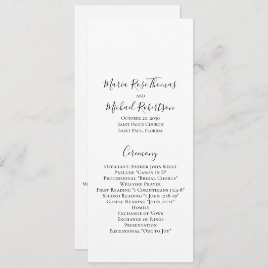 Minimalistische Einfache Hochzeitsvorlage Programm (Vorne/Hinten)