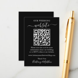 Minimalistische einfache Hochzeitwebsite Black QR Begleitkarte
