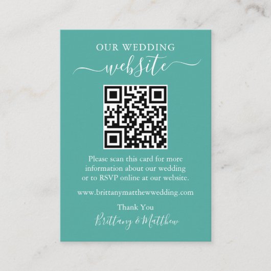 Minimalistische einfache Hochzeitwebsite QR Aquama Begleitkarte (Vorderseite)