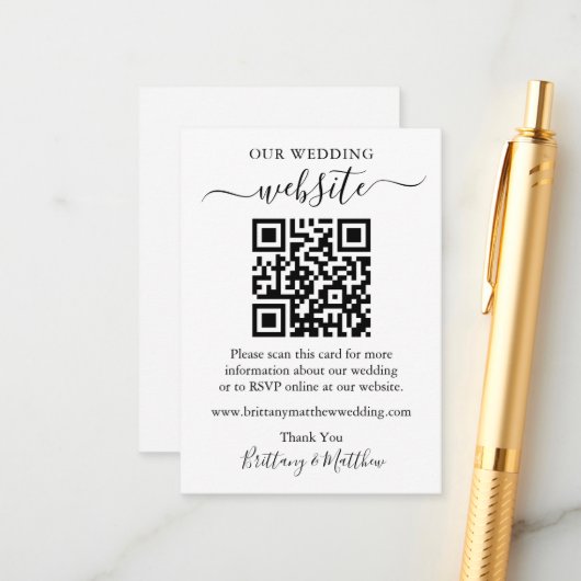 Minimalistische einfache Hochzeitwebsite QR Begleitkarte (Vorderseite/Rückseite Beispiel)