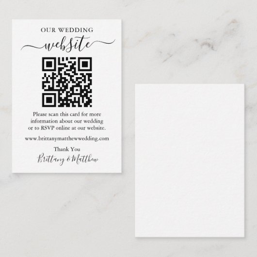 Minimalistische einfache Hochzeitwebsite QR Begleitkarte (Vorne/Hinten)