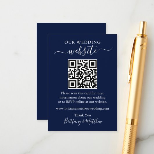 Minimalistische einfache Hochzeitwebsite QR Blue Begleitkarte (Vorderseite/Rückseite Beispiel)