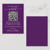 Minimalistische einfache Hochzeitwebsite QR Lila Begleitkarte (Vorne/Hinten)