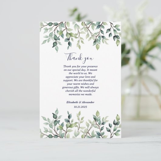 Minimalistische einfache Hübsche Blätter Zweige Ho Dankeskarte (Stehend Vorderseite)