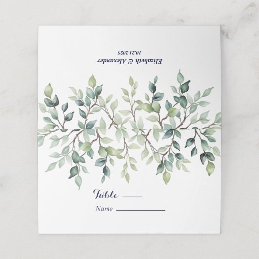 Minimalistische einfache Hübsche Blätter Zweige Ho Platzkarte (Außenseite Aufgefaltet)