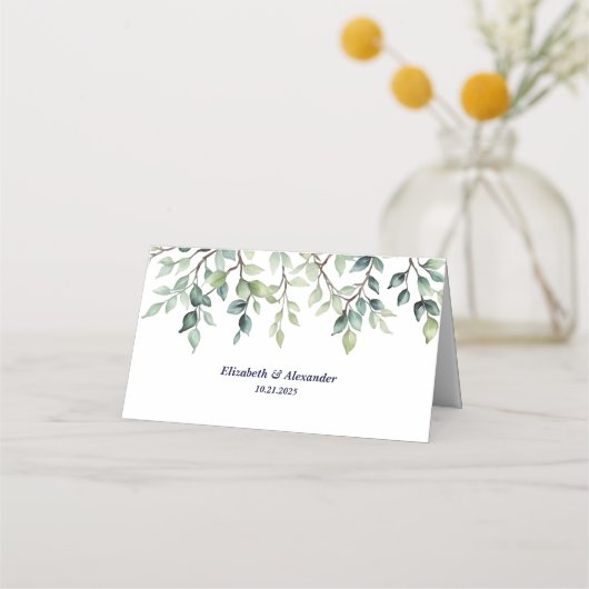 Minimalistische einfache Hübsche Blätter Zweige Ho Platzkarte (Rückseite)