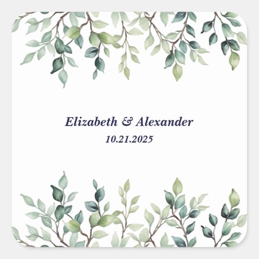 Minimalistische einfache Hübsche Blätter Zweige Ho Quadratischer Aufkleber (Vorderseite)