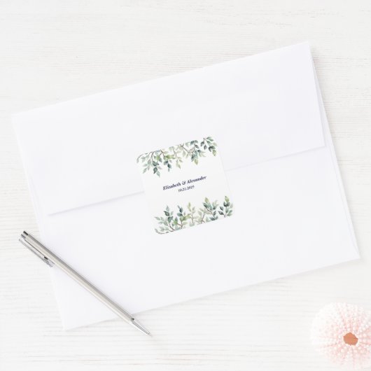 Minimalistische einfache Hübsche Blätter Zweige Ho Quadratischer Aufkleber (Umschlag)