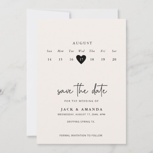 Minimalistische Einfache Kalanderhochzeit speicher Save The Date (Vorderseite)