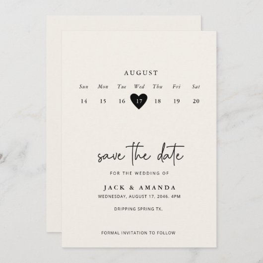 Minimalistische Einfache Kalanderhochzeit speicher Save The Date (Vorne/Hinten)