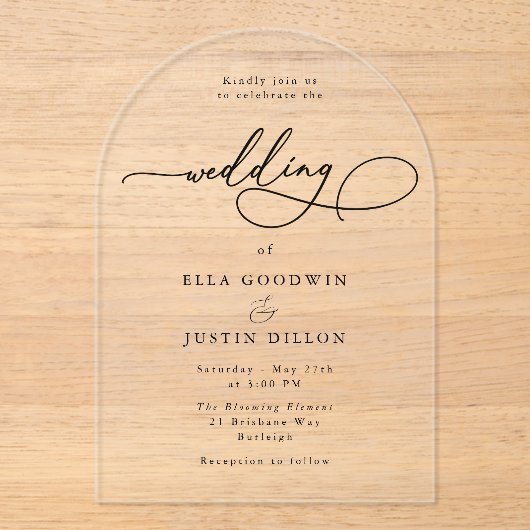 Minimalistische, einfache, moderne Schrift Acryleinladungen (Vorderseite)