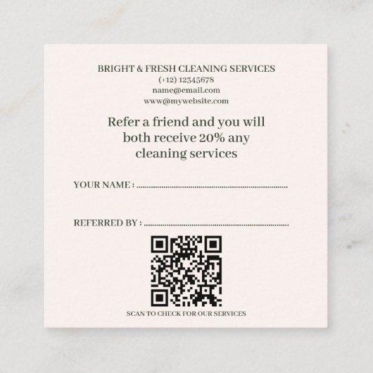 Minimalistische einfache Reinigung von grünem Crem Empfehlungskarte (Rückseite)