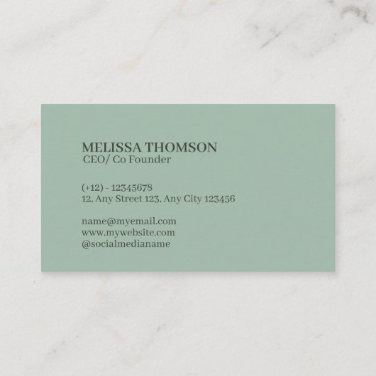 Minimalistische einfache Reinigung von grünem Crem Visitenkarte (Rückseite)