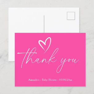 Minimalistische einfache rosa Babyparty Danke Postkarte