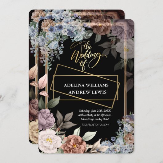 Minimalistische einfache Rose, Goldrahmen-Hochzeit Einladung (Vorne/Hinten)