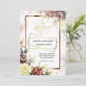 Minimalistische einfache Rose, Goldrahmen-Hochzeit Einladung (Stehend Vorderseite)