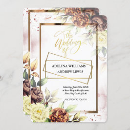 Minimalistische einfache Rose, Goldrahmen-Hochzeit Einladung