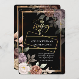 Minimalistische einfache Rose, Goldrahmen-Hochzeit Einladung