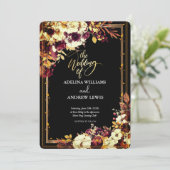 Minimalistische einfache Rote Rose, Goldrahmen-Ein Einladung (Stehend Vorderseite)