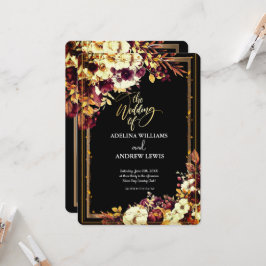 Minimalistische einfache Rote Rose, Goldrahmen-Ein Einladung