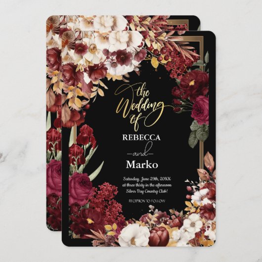 Minimalistische einfache Rote Rose, Goldrahmen-Ein Einladung (Vorne/Hinten)