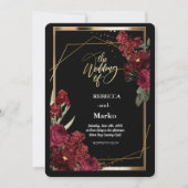 Minimalistische einfache Rote Rose, Goldrahmen-Ein Einladung (Vorderseite)