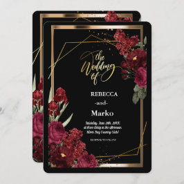 Minimalistische einfache Rote Rose, Goldrahmen-Ein Einladung