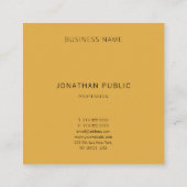 Minimalistische einfache Schablone gelbes Brown Quadratische Visitenkarte (Rückseite)