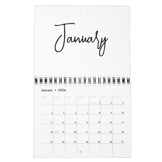 Minimalistische einfache Schreibmonate pro Jahr Kalender (Jan 2026)