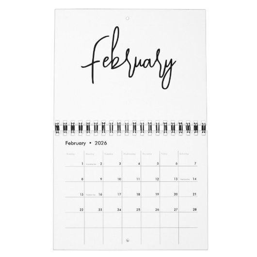 Minimalistische einfache Schreibmonate pro Jahr Kalender (Feb 2026)
