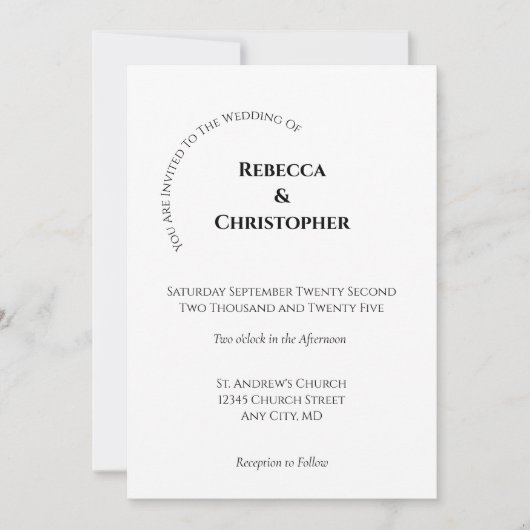 Minimalistische Einfache Schwarz Moderne Hochzeit Einladung (Vorderseite)