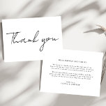 Minimalistische Einfache Schwarz-Weiß-Hochzeit Dankeskarte<br><div class="desc">Vermitteln Sie Ihre herzliche Wertschätzung mit unserer Minimalistischen Simple Black and White Message Wedding Dankeschön Card. Diese elegant gestaltete Karte bietet eine klassische Schwarz-Weiß-Palette und bietet eine raffinierte und zeitlose Art, Ihren Gästen zu danken, dass sie Teil Ihres besonderen Tages sind. Das minimalistische Design hebt Ihre aufrichtige Botschaft hervor und...</div>