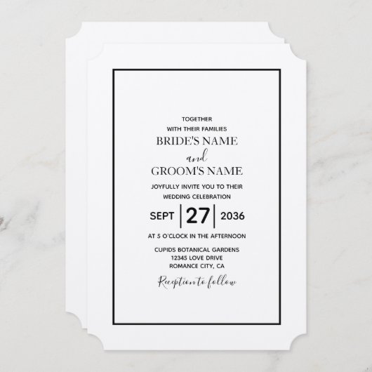 Minimalistische einfache Schwarz-Weiß-Hochzeit Einladung (Vorne/Hinten)