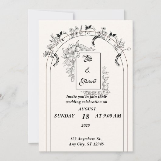 Minimalistische Einfache Schwarz-Weiß-Hochzeit Einladung (Vorderseite)