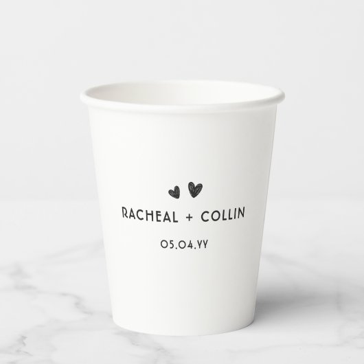 Minimalistische, einfache Schwarz-Weiß-Hochzeit Pappbecher (Rückseite)