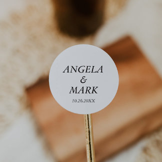 Minimalistische Einfache Schwarz-Weiß-Hochzeit Runder Aufkleber